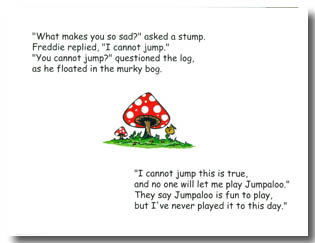 Pictures from The Frog Who Couldn't Jump, a children's picture book by award-winning author Dr. Hope.